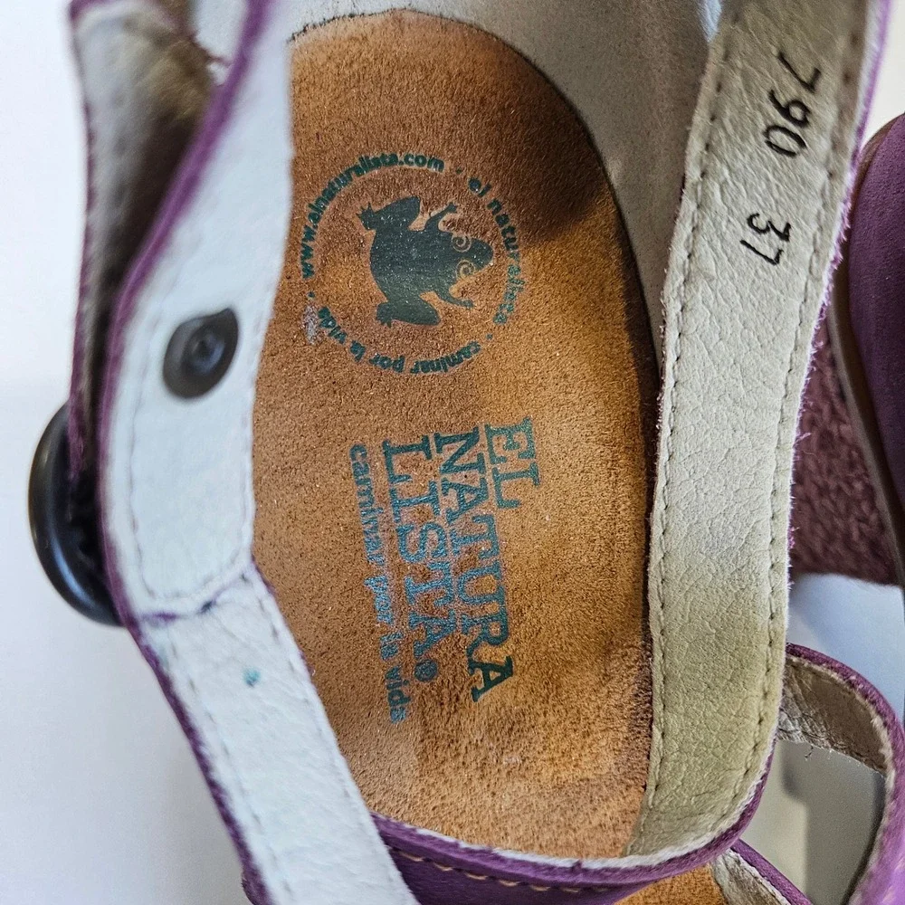 El Naturalista Sandals Heel Purple Leather Mary Jane Peep Toe 37 Wedding Guest